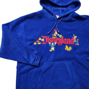 Disneyland Blue Fleece Hooded Pullover Sweater Mickey Minnie Pluto Donald